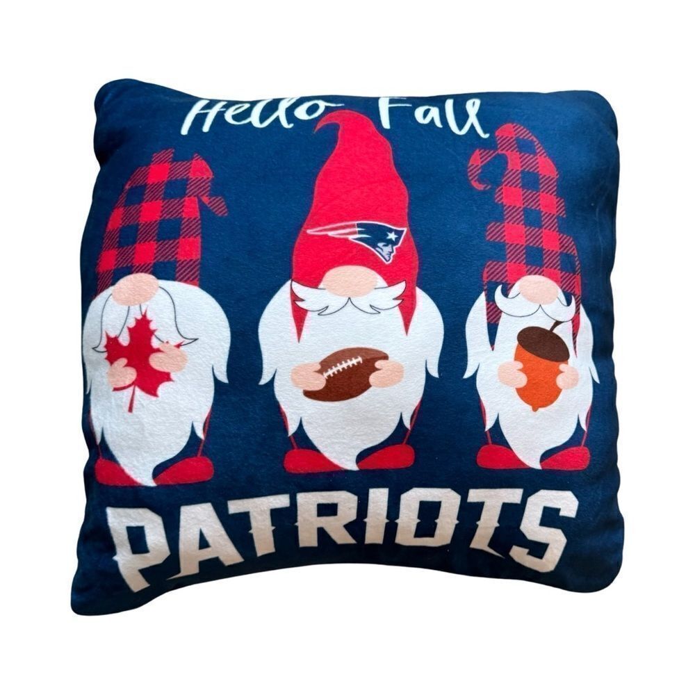 Hello Fall NFL Patriots Gnome Mascots Plush Printed Throw Pillow NWT